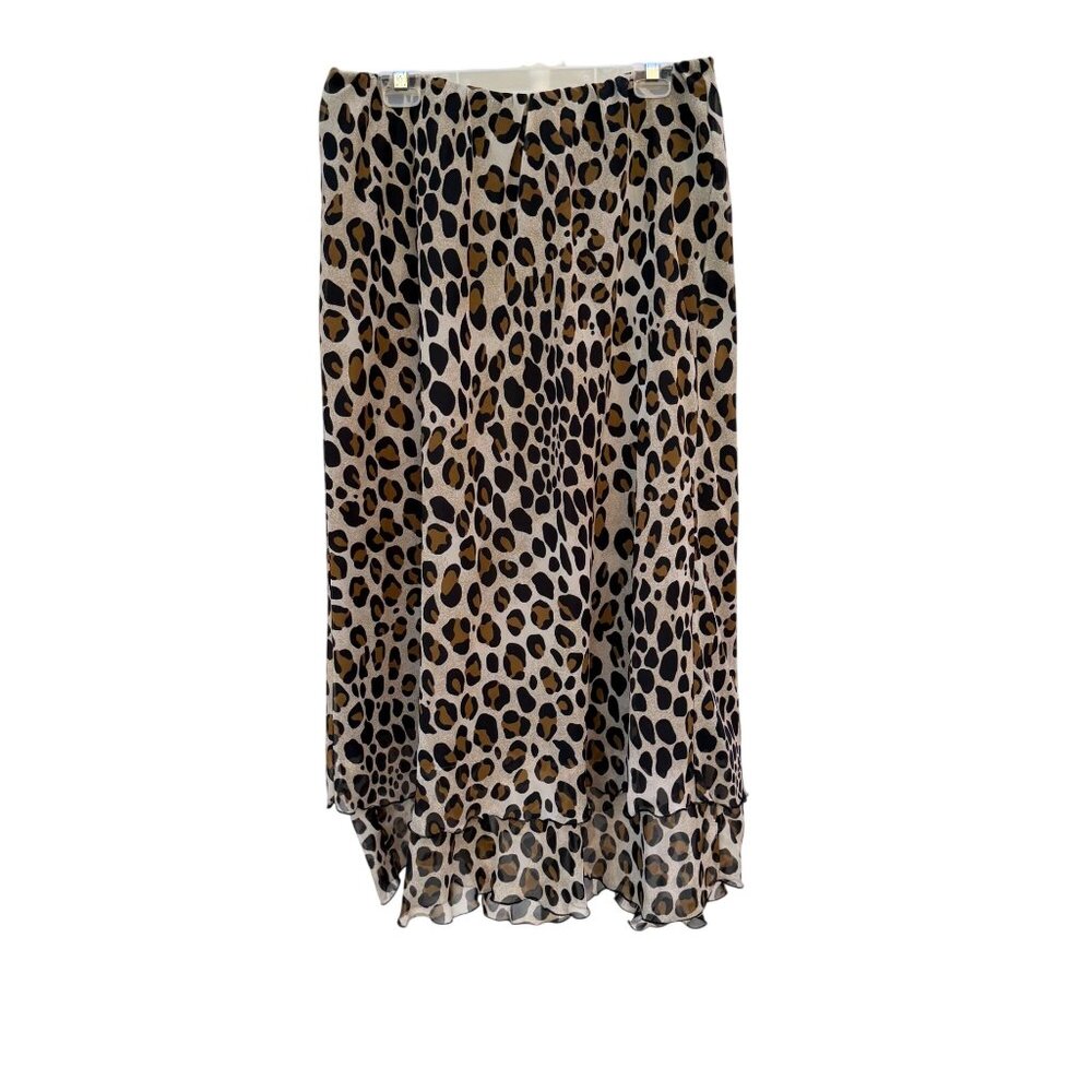 Cato Leopard Print Maxi Skirt 14 16W Long Brown Black Elastic Waist Layered